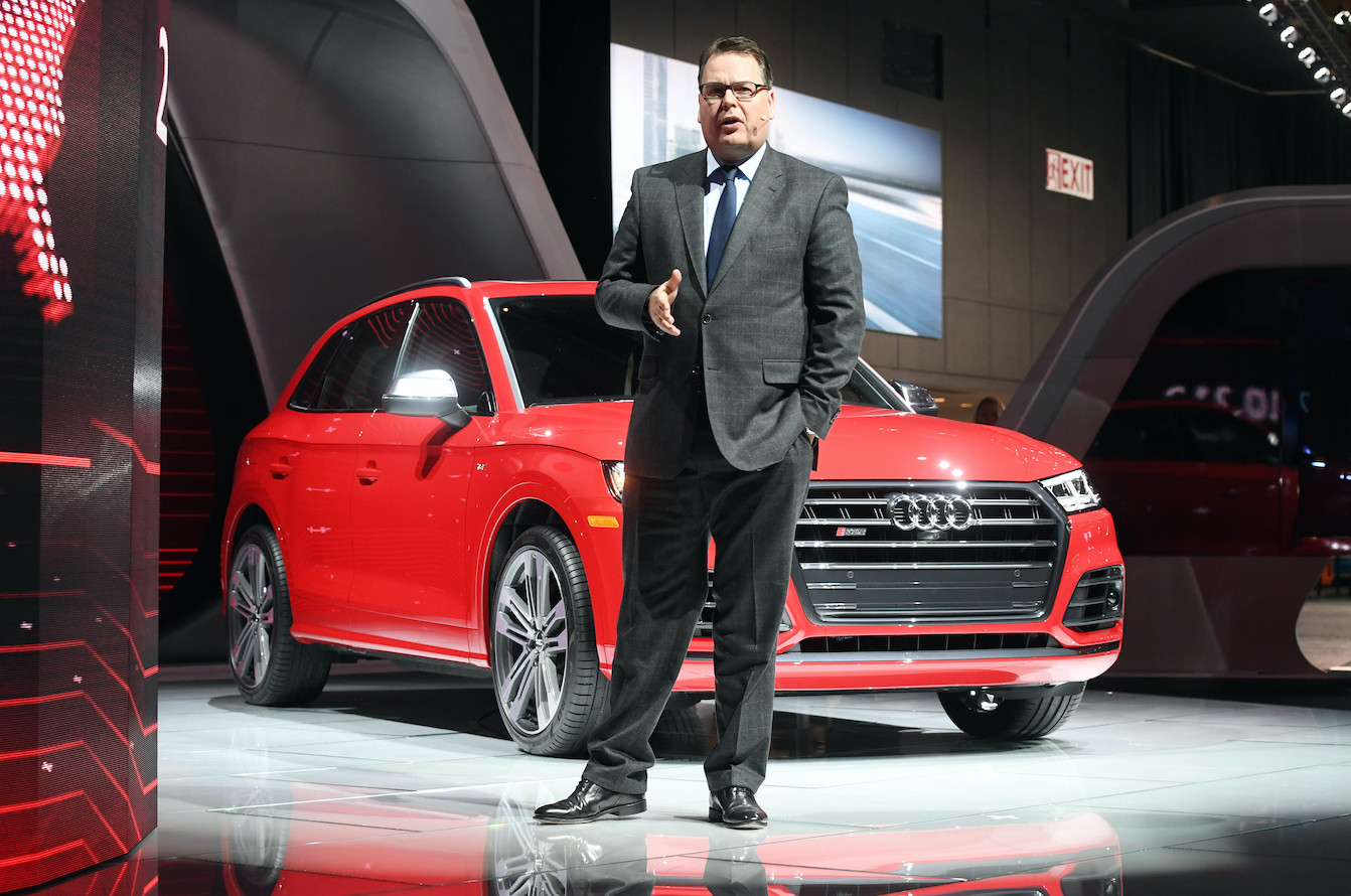 Audi Sales and Marketing Chairman Dietmar Voggenreiter presents the Audi SQ8 during the first press day at the North American International Auto Show