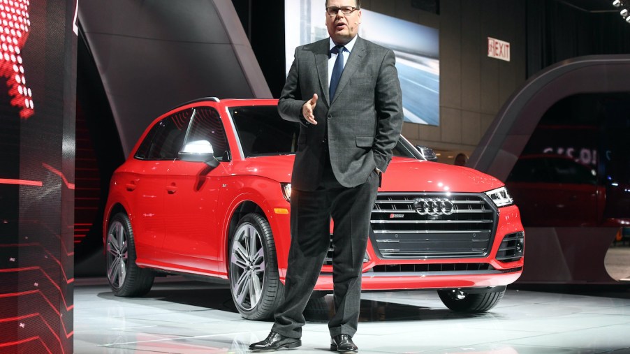 Audi Sales and Marketing Chairman Dietmar Voggenreiter presents the Audi SQ8 during the first press day at the North American International Auto Show