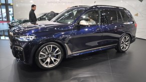 A BMW X7 is seen during the Vienna Car Show press preview at Messe Wien, as part of Vienna Holiday Fair