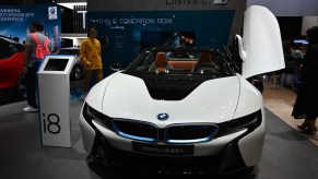 A BMW i8 car is on display during the 17th Guangzhou International Automobile Exhibition at China
