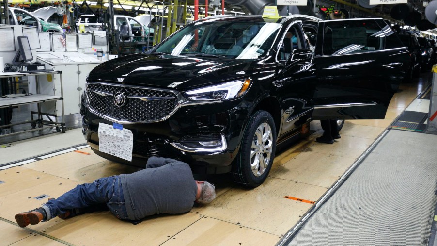 General Motors Chevrolet Traverse and Buick Enclave vehicles go through the assembly line at the General Motors Lansing Delta Township Assembly Plant