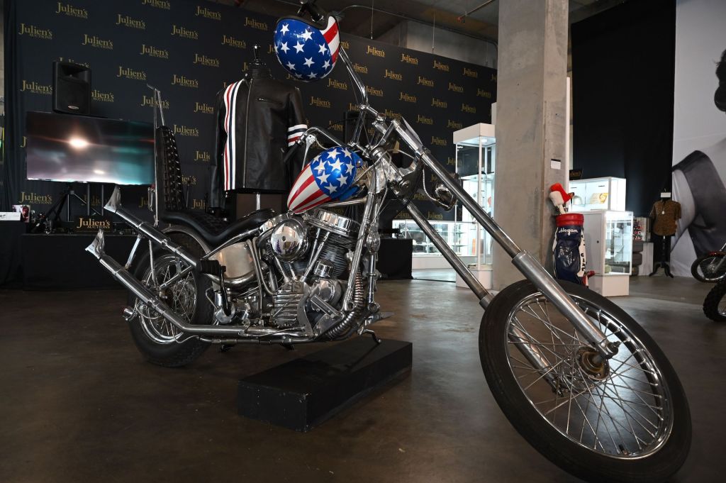 A custom made chopper motorcycle based on the iconic bike ridden by Peter Fonda in the film 1969 "Easy Rider" and used in publicity for the film 