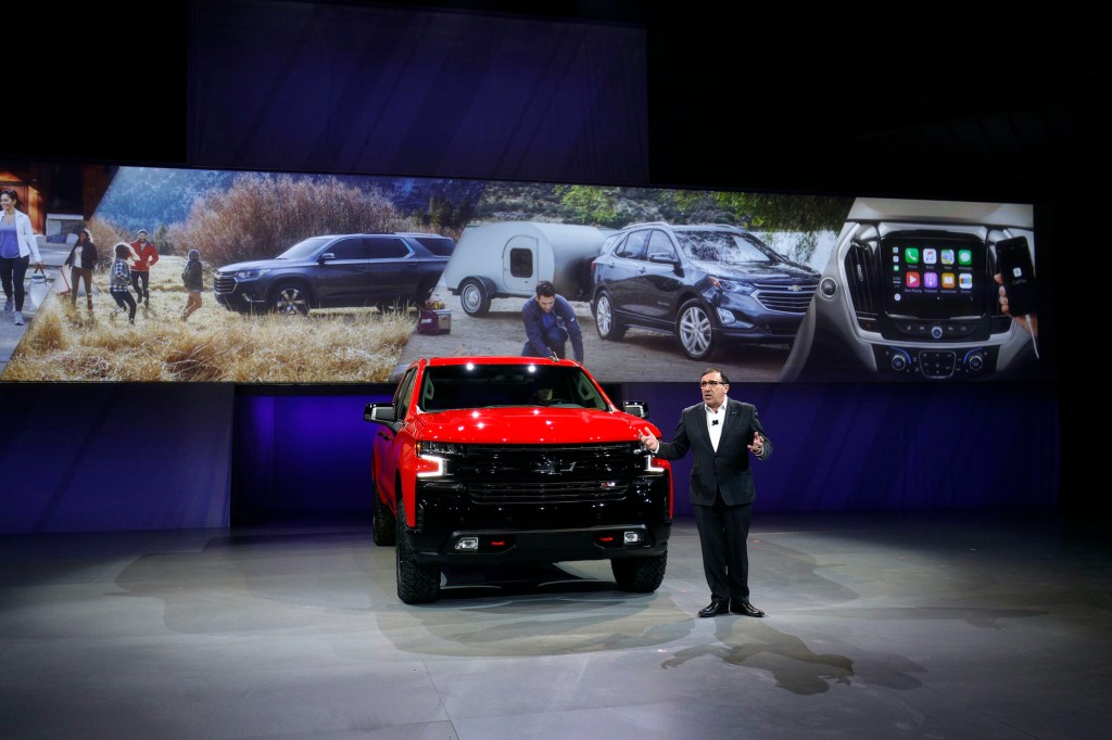 Alan Batey, General Motors Executive Vice President, introduces the new 2019 Chevrolet Silverado 1500 at its official debut at the 2018 North American International Auto Show
