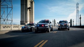 2020 Dodge Charger Pursuit and 2020 Dodge Durango Pursuit on a bridge in the city