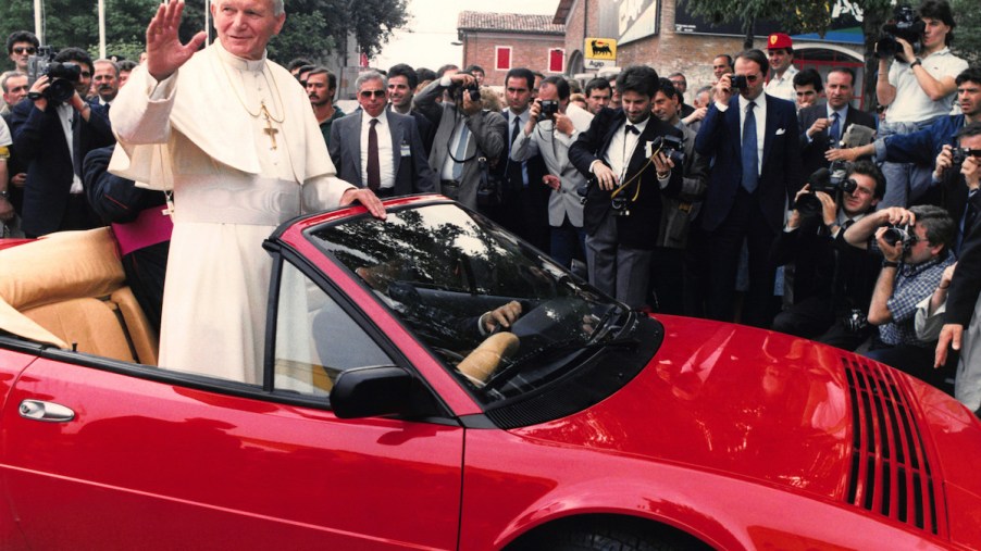 Ferrari Mondial 8 with the pope riding in the back