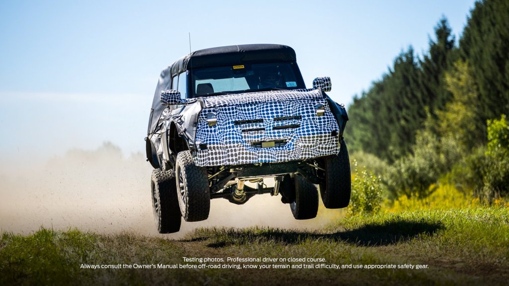 Ford Bronco prototype teaser catching air