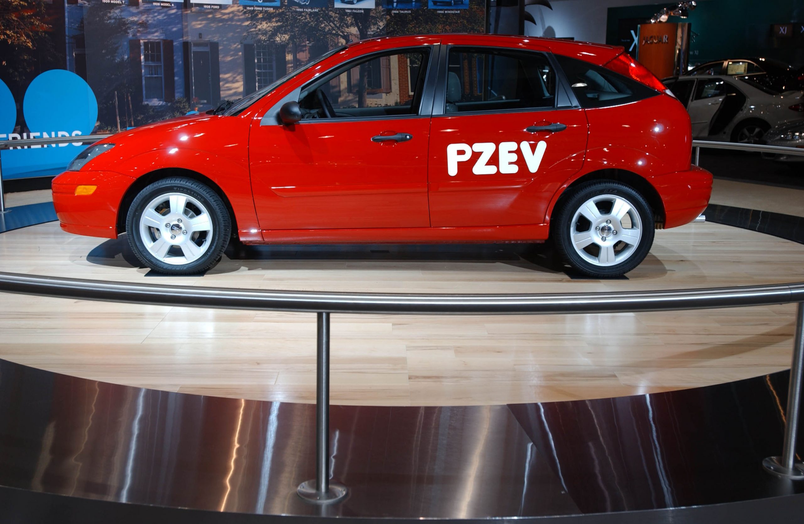 A Ford Focus PZEV on display at an auto show