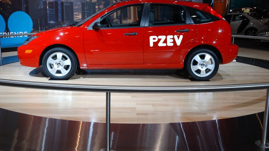 A Ford Focus PZEV on display at an auto show
