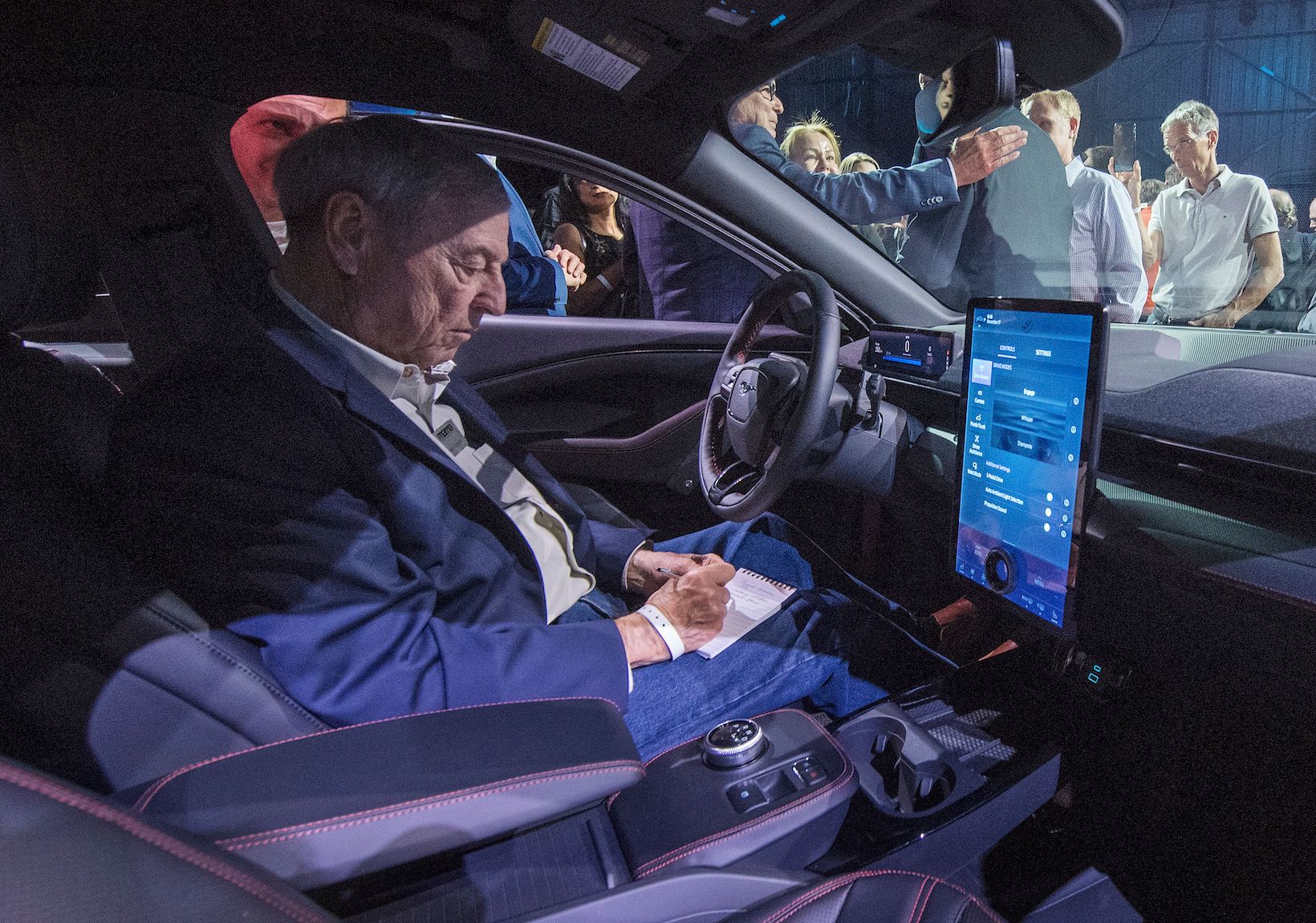 The interior of Ford's first mass-market electric car the Mustang Mach-E, which is an all-electric vehicle that bears the name of the company's iconic muscle car