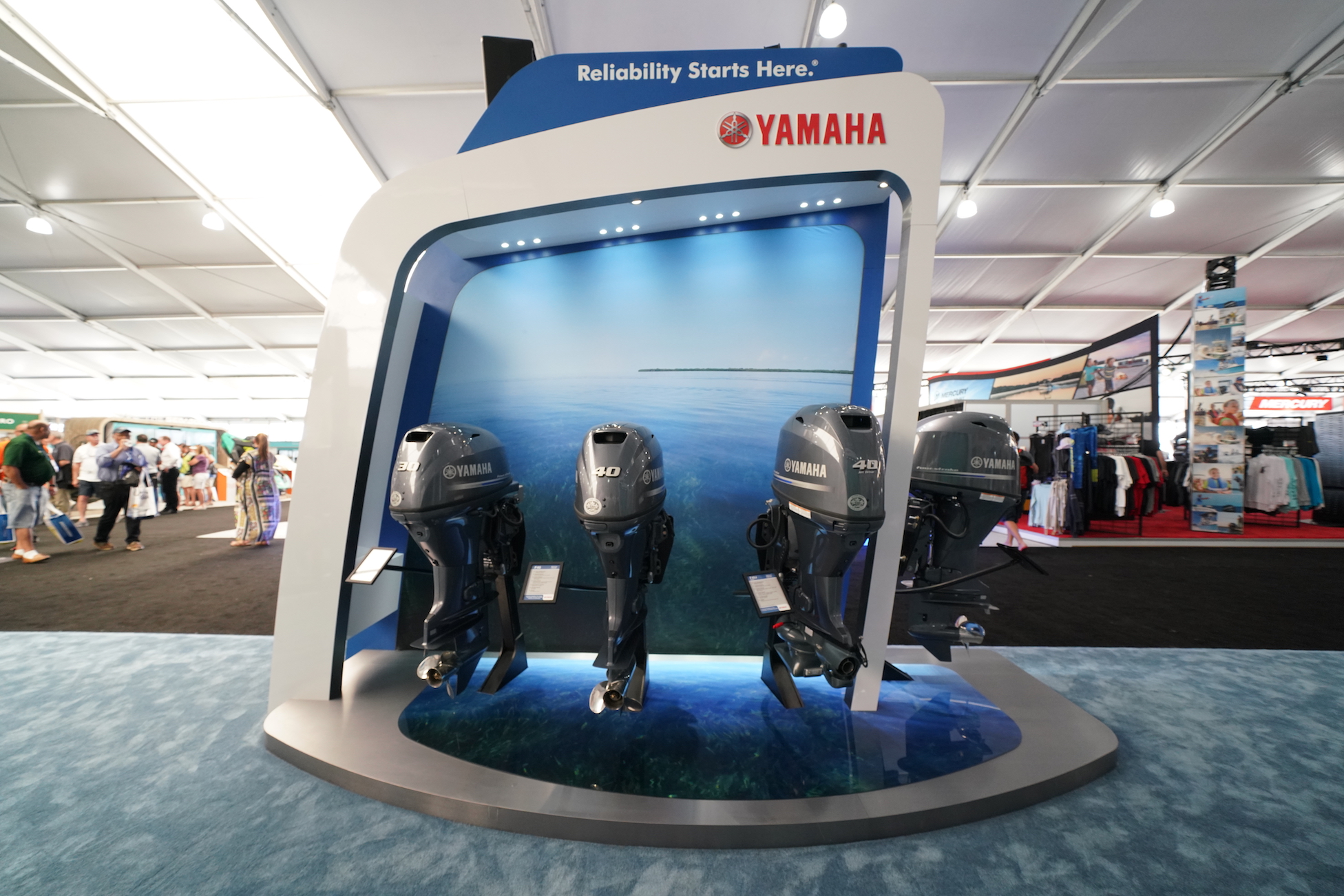 YAMAHA Outboard motor lineup on display during the Miami International Boat Show 2019