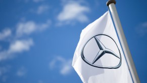 A close up image of the Mercedes-Benz logo