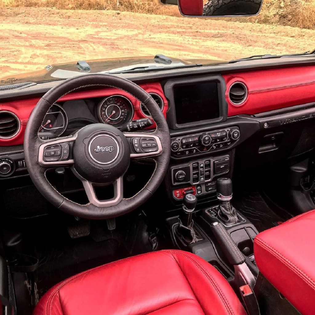 The Jeep Wrangler 392 Concept's red leather interior