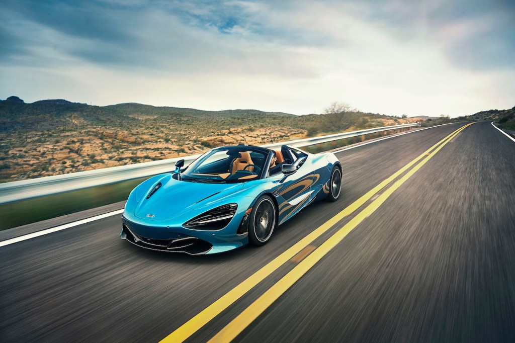 McLaren 720S Spider is a convertible supercar with a 4.0-liter twin turbo V8 and a 200+ mph top speed.