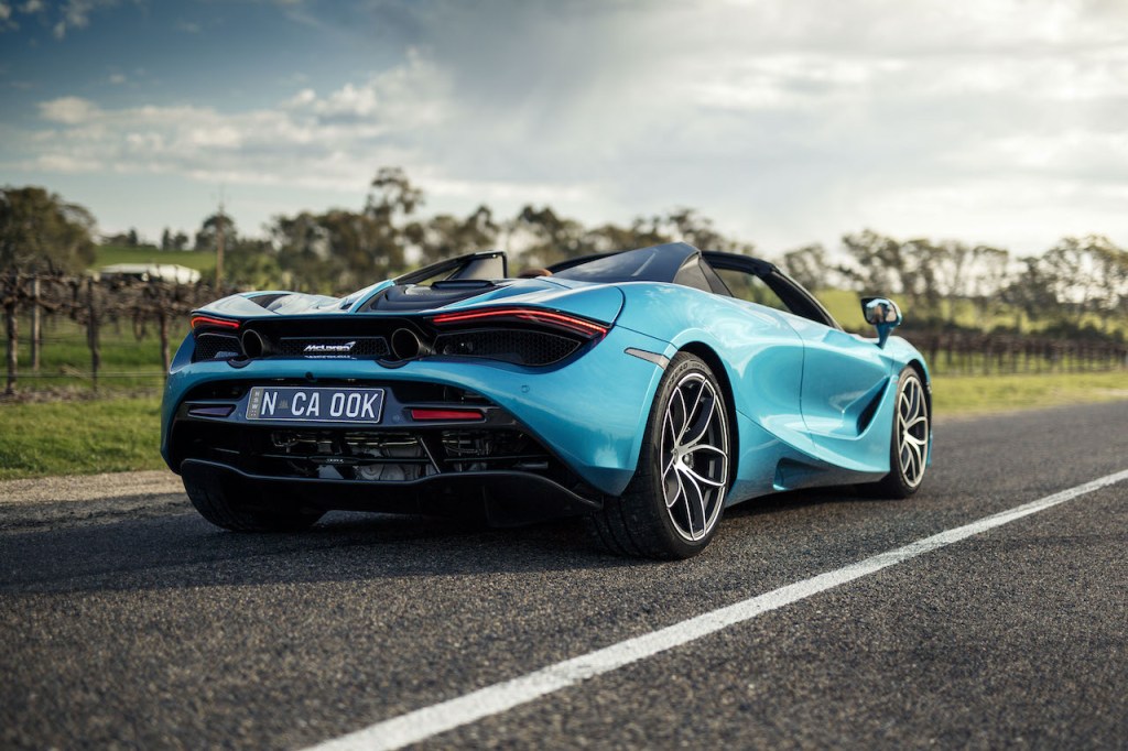 McLaren 720S Spider is a convertible supercar with a 4.0-liter twin turbo V8 and a 200+ mph top speed.