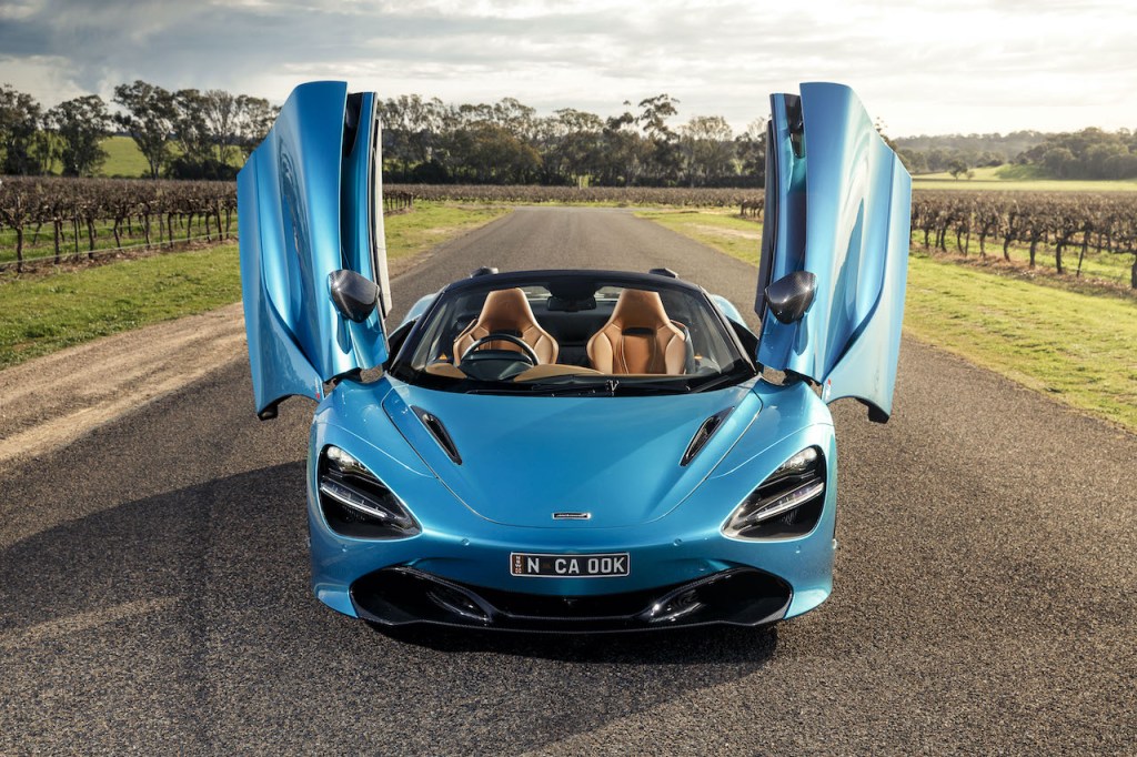 McLaren 720S Spider is a convertible supercar with a 4.0-liter twin turbo V8 and a 200+ mph top speed.
