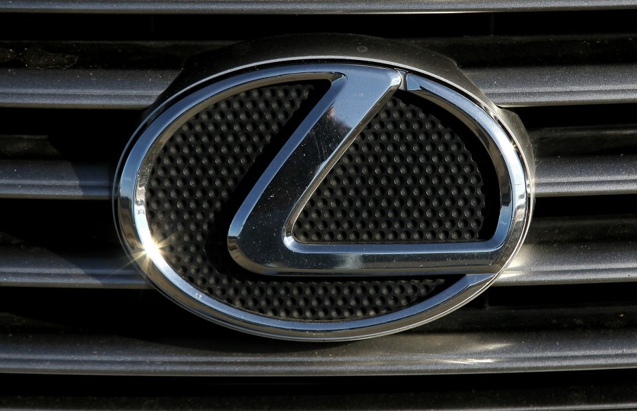 Zoomed in view of the Lexus logo on a Lexus GS