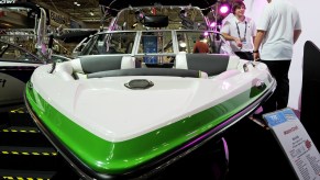 A Mastercraft X30 boat is displayed at the Sydney International Boat Show