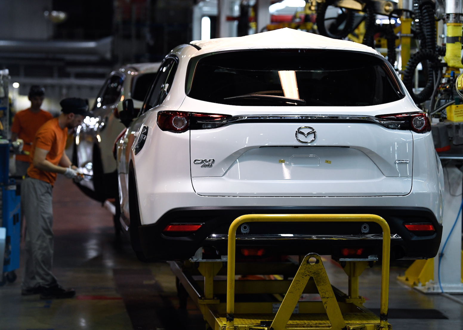 An assembly line of new Mazda CX-9 cars at Mazda Sollers Manufacturing Rus, a Russian-Japanese joint car assembly plant