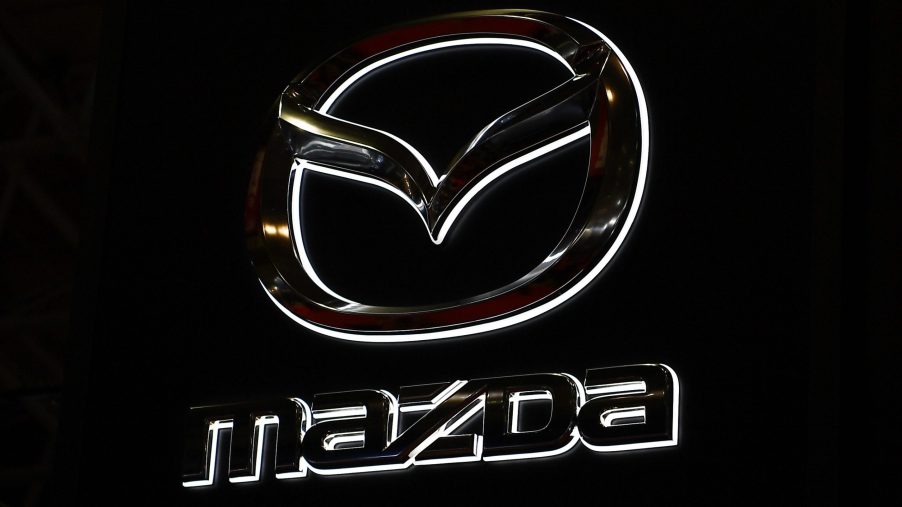 A Mazda logo is pictured during the Tokyo Auto Salon in Tokyo
