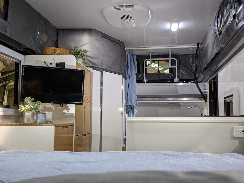 The bedroom area of the OP15 caravan.