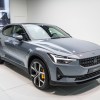 Polestar 2 all-electric 5-door fastback car in grey on display at Brussels Expo