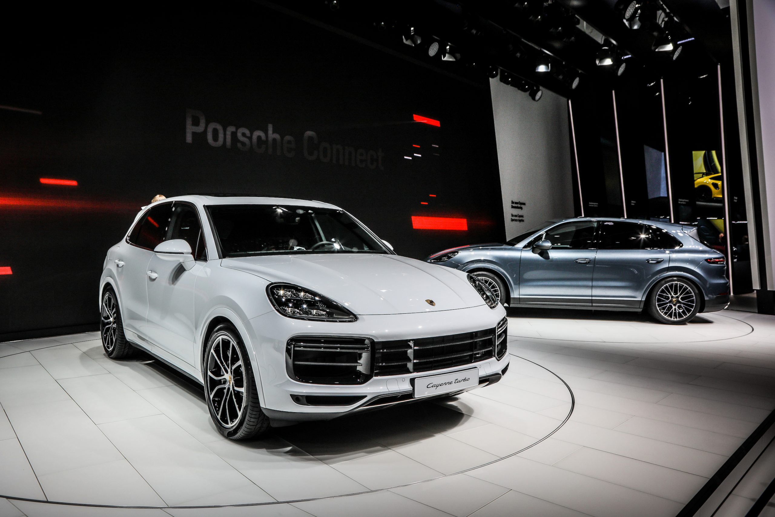 The Porsche Cayenne Turbo, rival to the Mercedes-AMG GLE 63 S, on display at the 2017 Frankfurt Auto Show