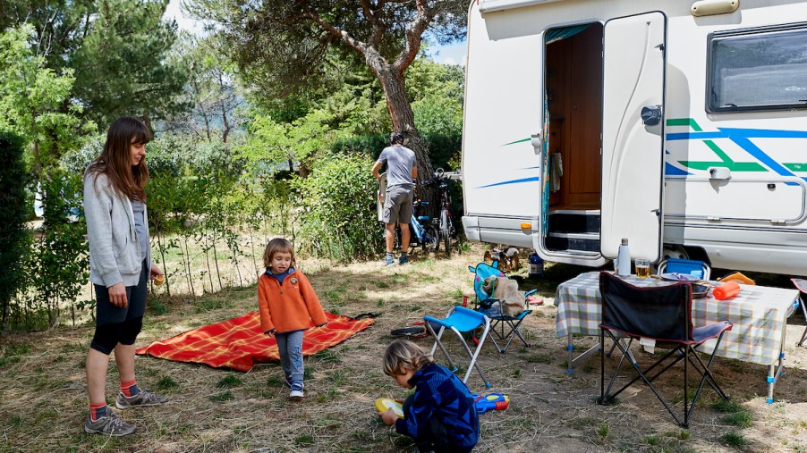 RV motor coach in Spain with a family