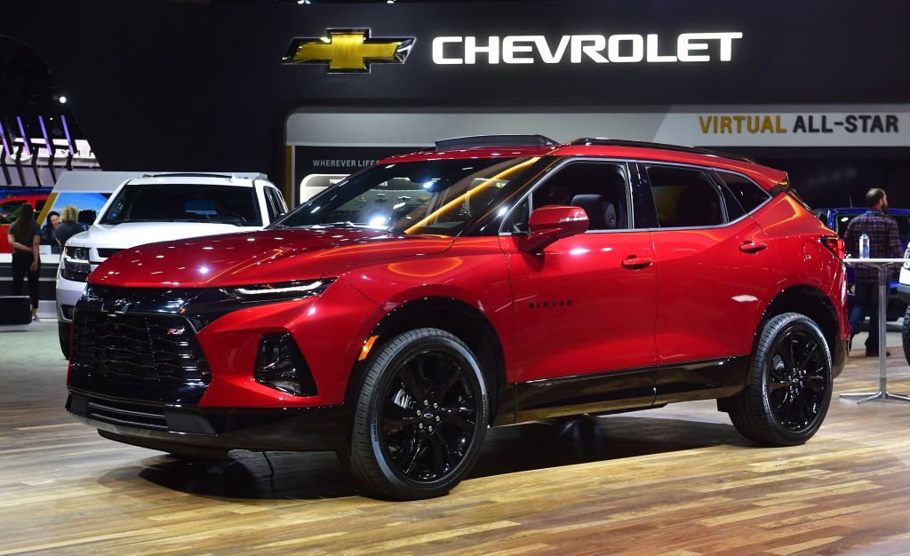 A new Chevy Blazer SUV on display at an auto show