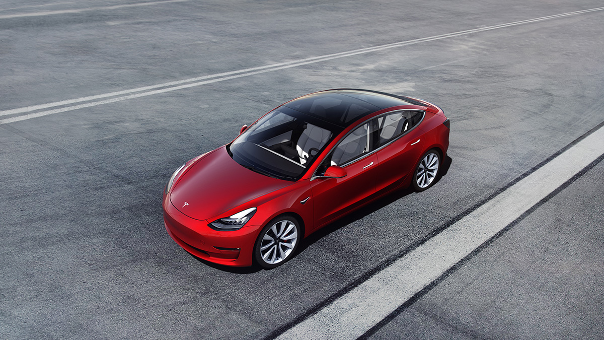 Tesla Model 3 on the pavement
