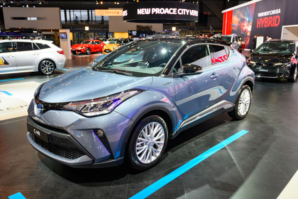 BRUSSELS, BELGIUM - JANUARY 9:  Toyota C-HR Hybrid compact crossover SUV on display at Brussels Expo on January 9, 2020 in Brussels, Belgium. (Photo by Sjoerd van der Wal/Getty Images)