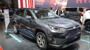 2020 Toyota RAV4 Hybrid on display at an auto show