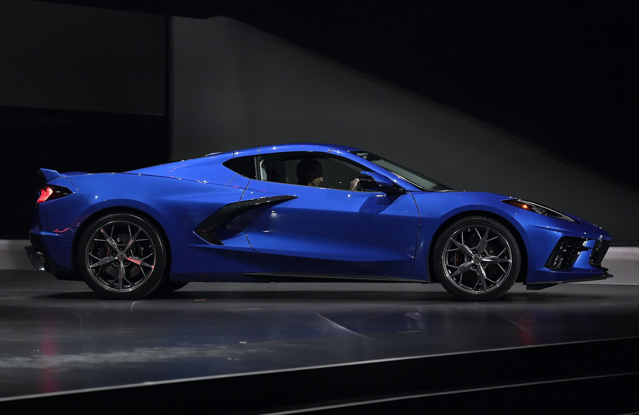 The 2020 mid-engine C8 Corvette Stingray by General Motors is unveiled during a news conference