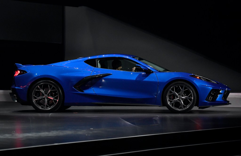 The 2020 mid-engine C8 Corvette Stingray by General Motors is unveiled during a news conference