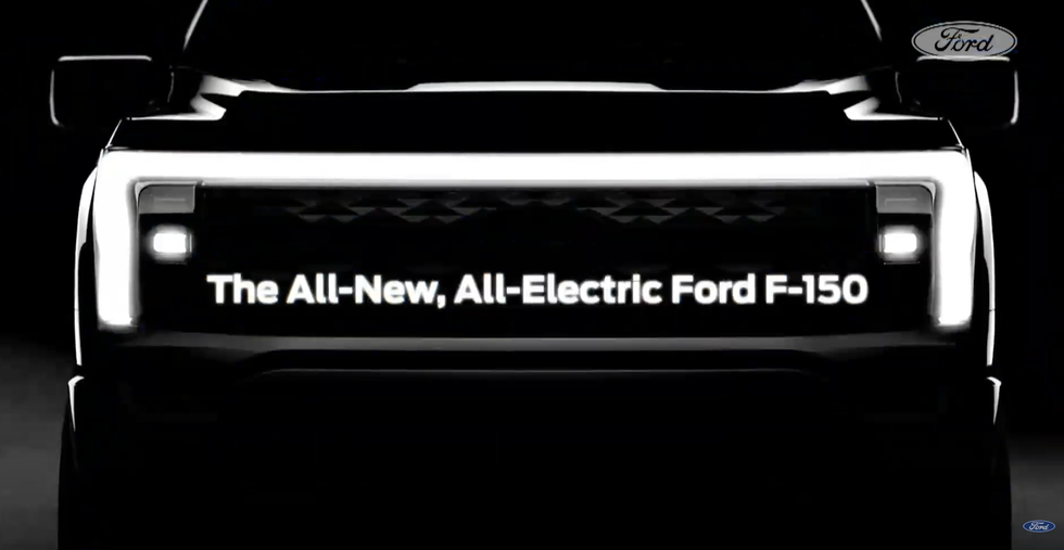 The teaser images of the F-150 EV's front grille.