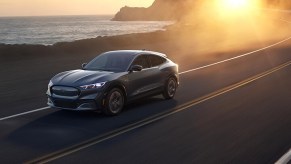 Mustang Mach-E in black at sunset