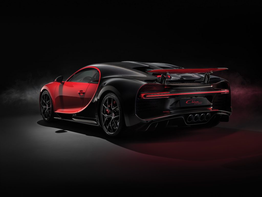 A photo of the Bugatti Chiron Sport in a showroom.