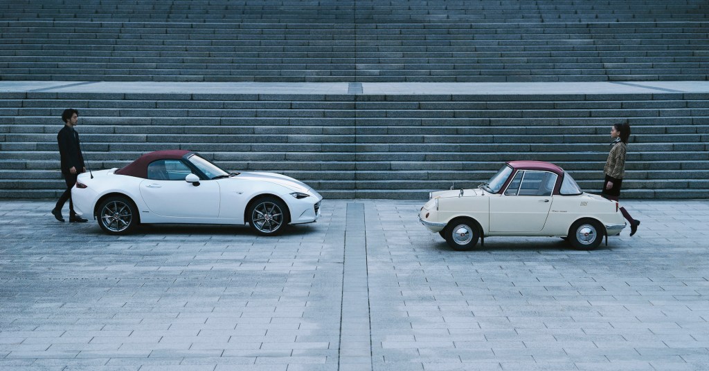 100th anniversary Mazda Miata MX-5 with a 1960 Mazda R360