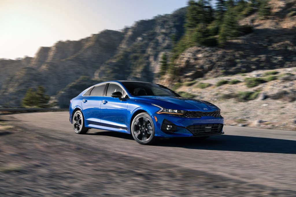 An image of the 2021 Kia K5 GT-Line outdoors.