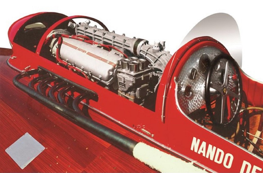 A view of the 1952 Ferrari Arno XI's supercharged V12 engine
