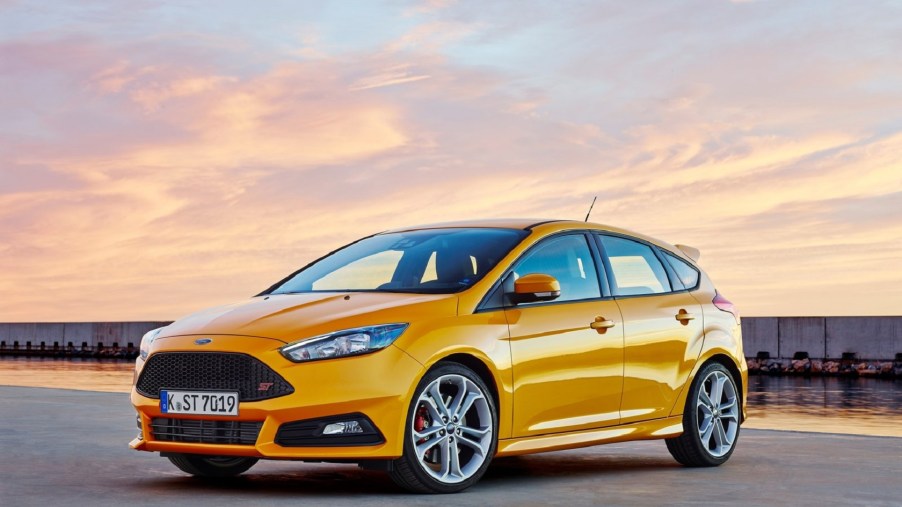 A yellow 2015 Ford Focus ST