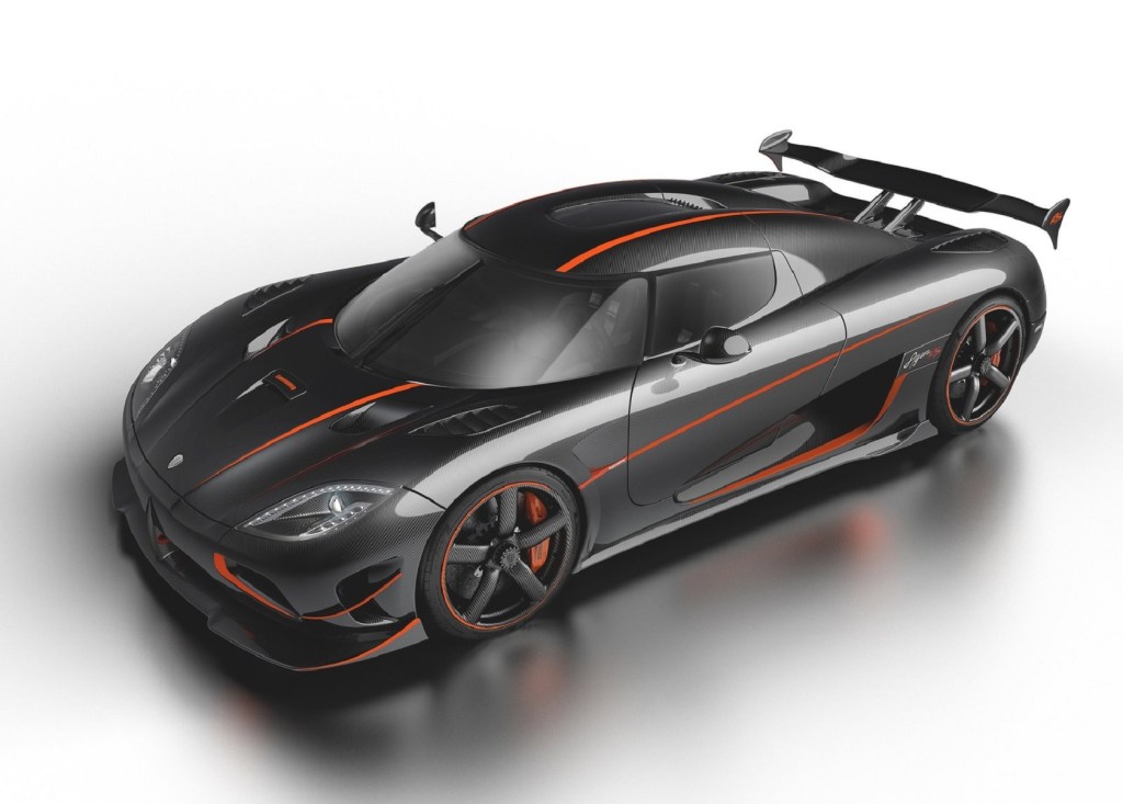 A carbon-fiber-with-orange-accents 2015 Koenigsegg Agera RS