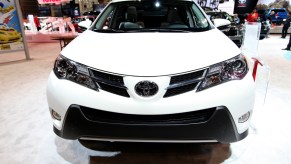 A 2015 Toyota RAV4 on display at an auto show