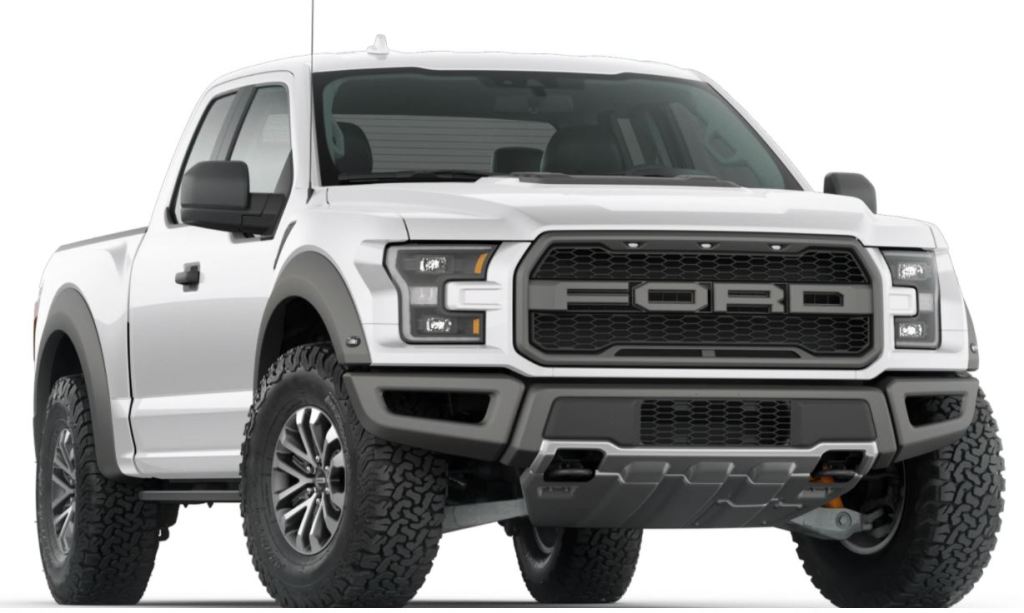 A white, supercab, 2020 Ford Raptor pickup.