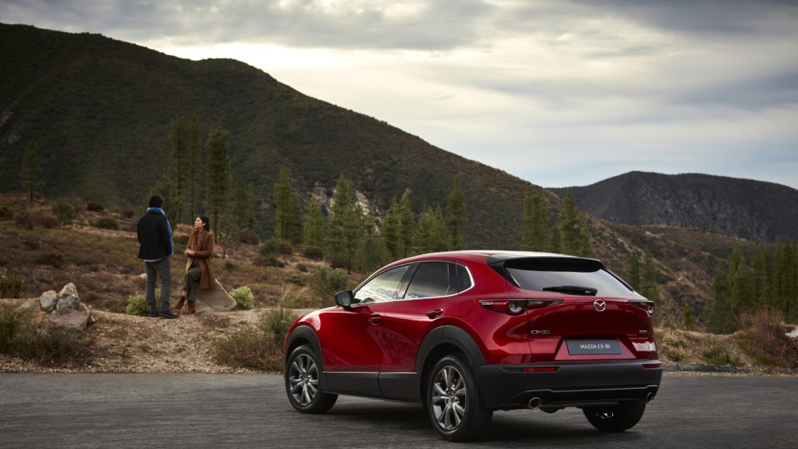 The 2020 Mazda CX-30 facing away, looking at the wilderness
