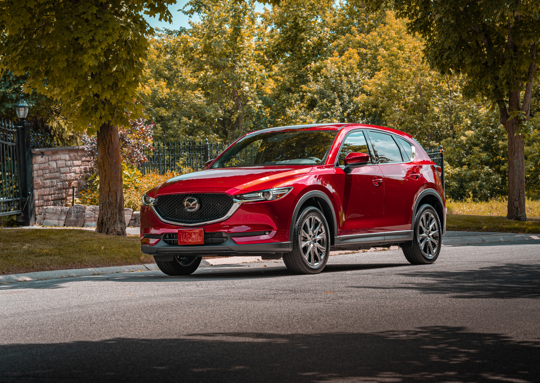 The 2020 Mazda CX-5 on display in the middle of a road
