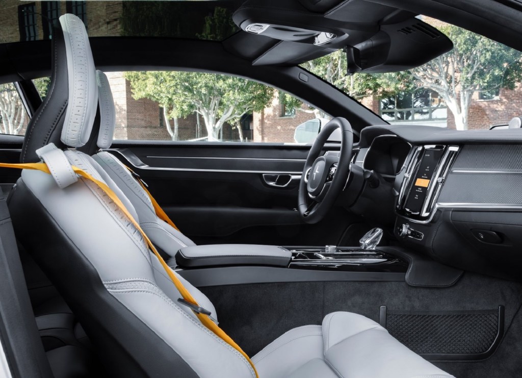 The white-leather interior of the 2020 Polestar 1