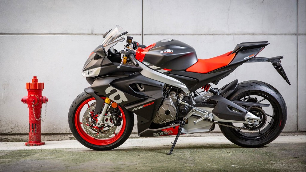 A black-and-red 2021 Aprilia RS 660