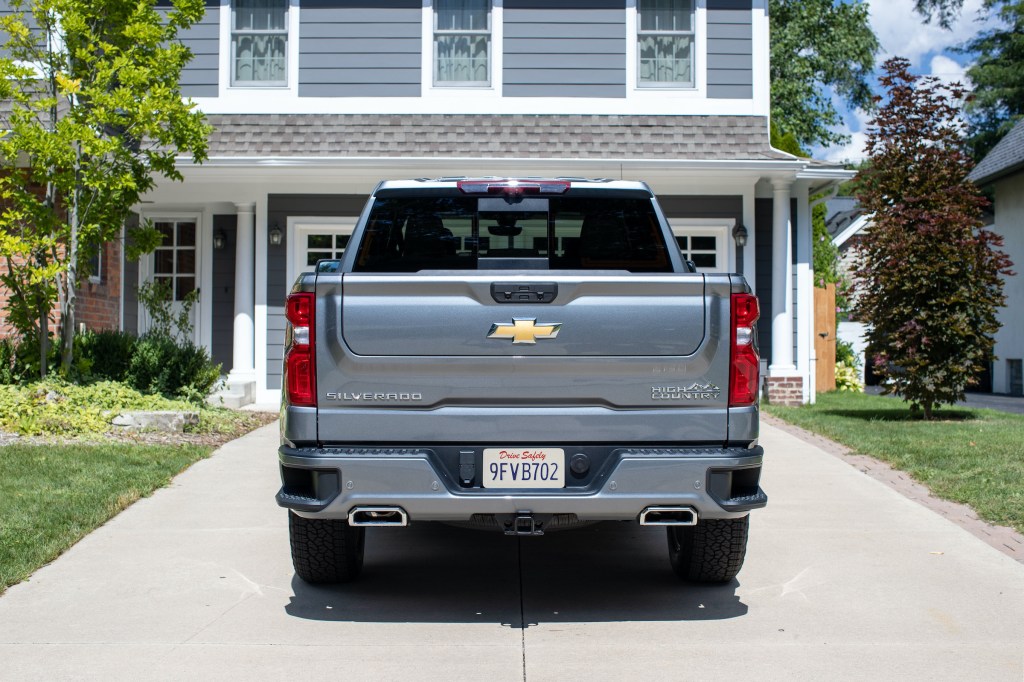 2021 Chevrolet Silverado Multi-Flex Tailgate with the truck parked in front of a house