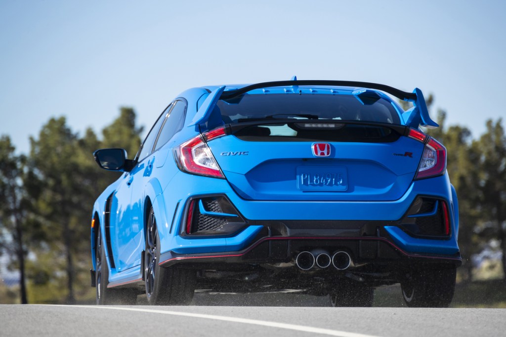 2021 Honda Civic Type R in blue shot from the rear
