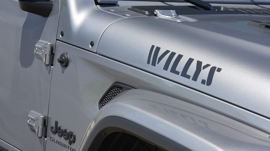 The fender with the Willys decal on the 2021 Jeep Gladiator Wyllis.